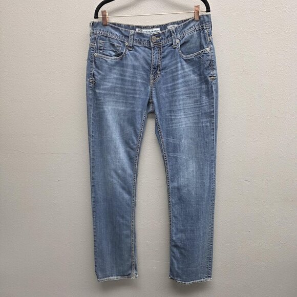 BKE Carter Straight Jeans Mens 33R Blue Denim Distressed Straight Fit ABM2716 - Picture 1 of 15